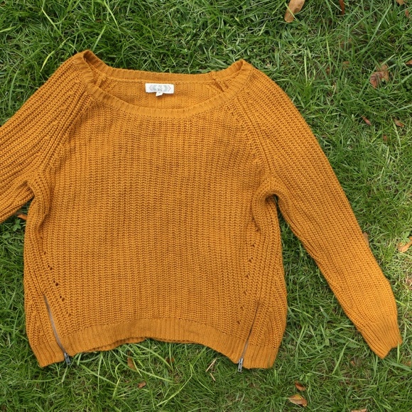 SOLD Pink Rose XL Fall Mustard Yellow Sweater - Picture 1 of 8